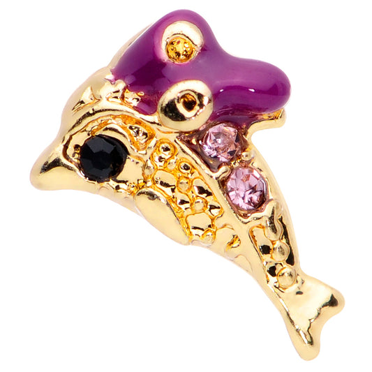 16G 1/4 Purple Gem Gold Tone Dainty Dolphin Cartilage Tragus