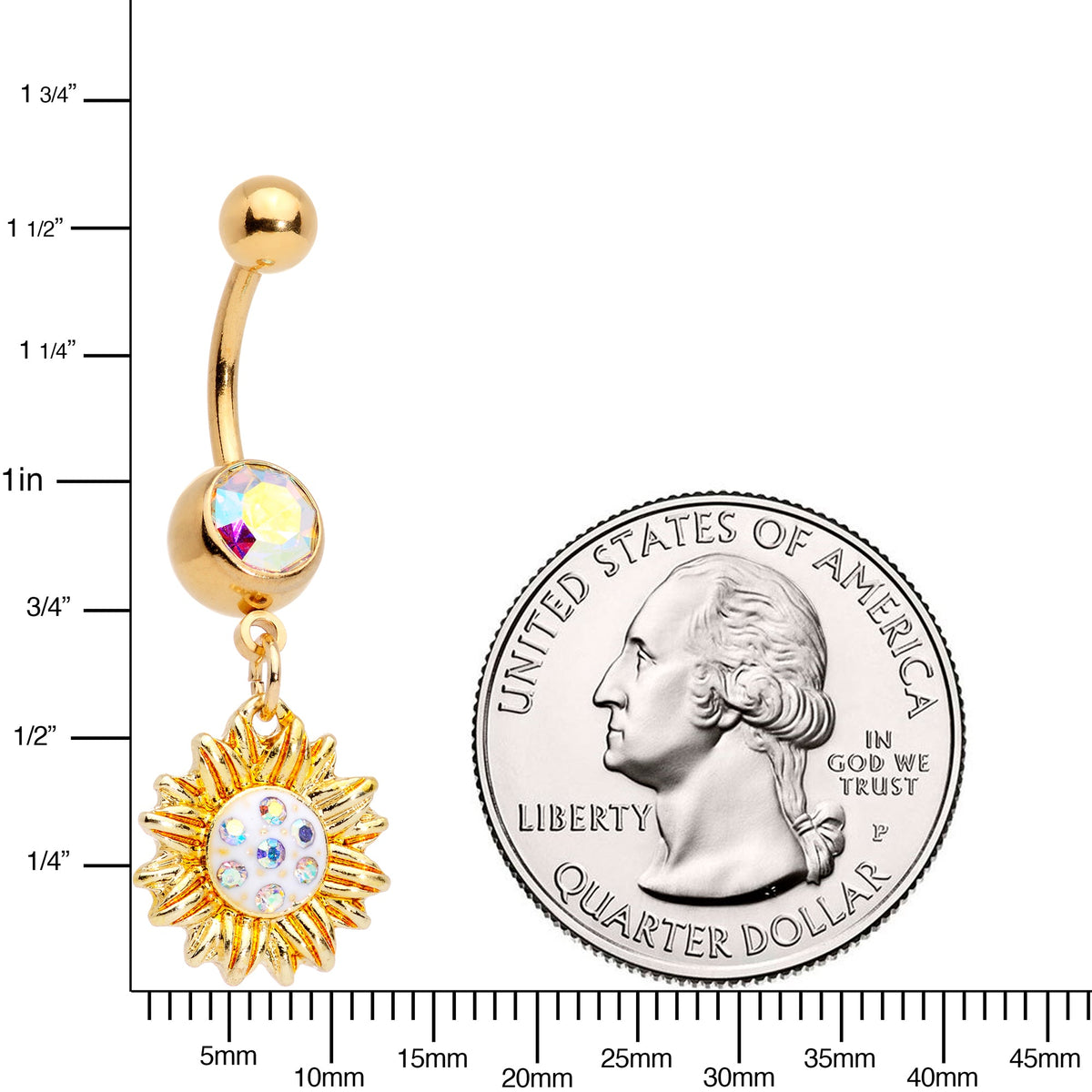 Aurora Gem Gold Tone Scintillating Sunflower Dangle Belly Ring