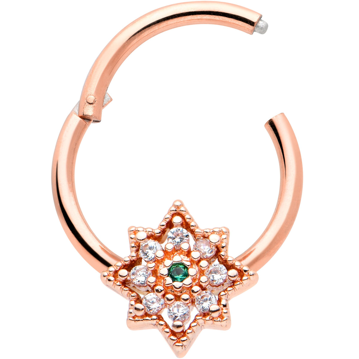 16G 3/8 Green Gem Rose Gold Tone Evening Star Hinged Segment Ring