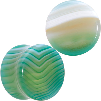 Natural Green Line Agate Stone Saddle Plug Set