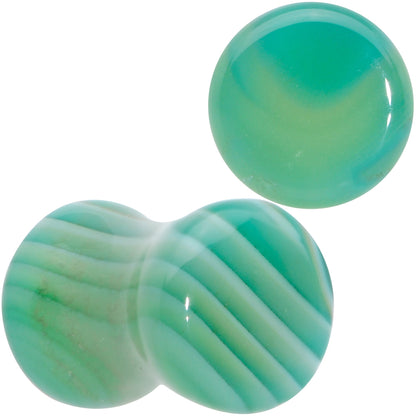 Natural Green Line Agate Stone Saddle Plug Set