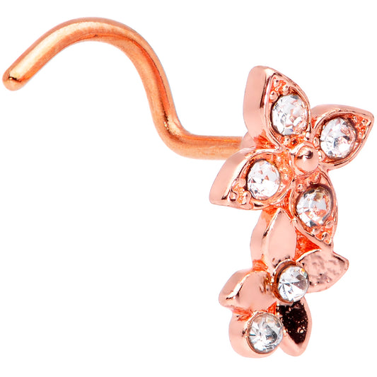 20G 1/4 Clear Gem Rose Gold Hue Butterfly Flower Nose Ring Screw