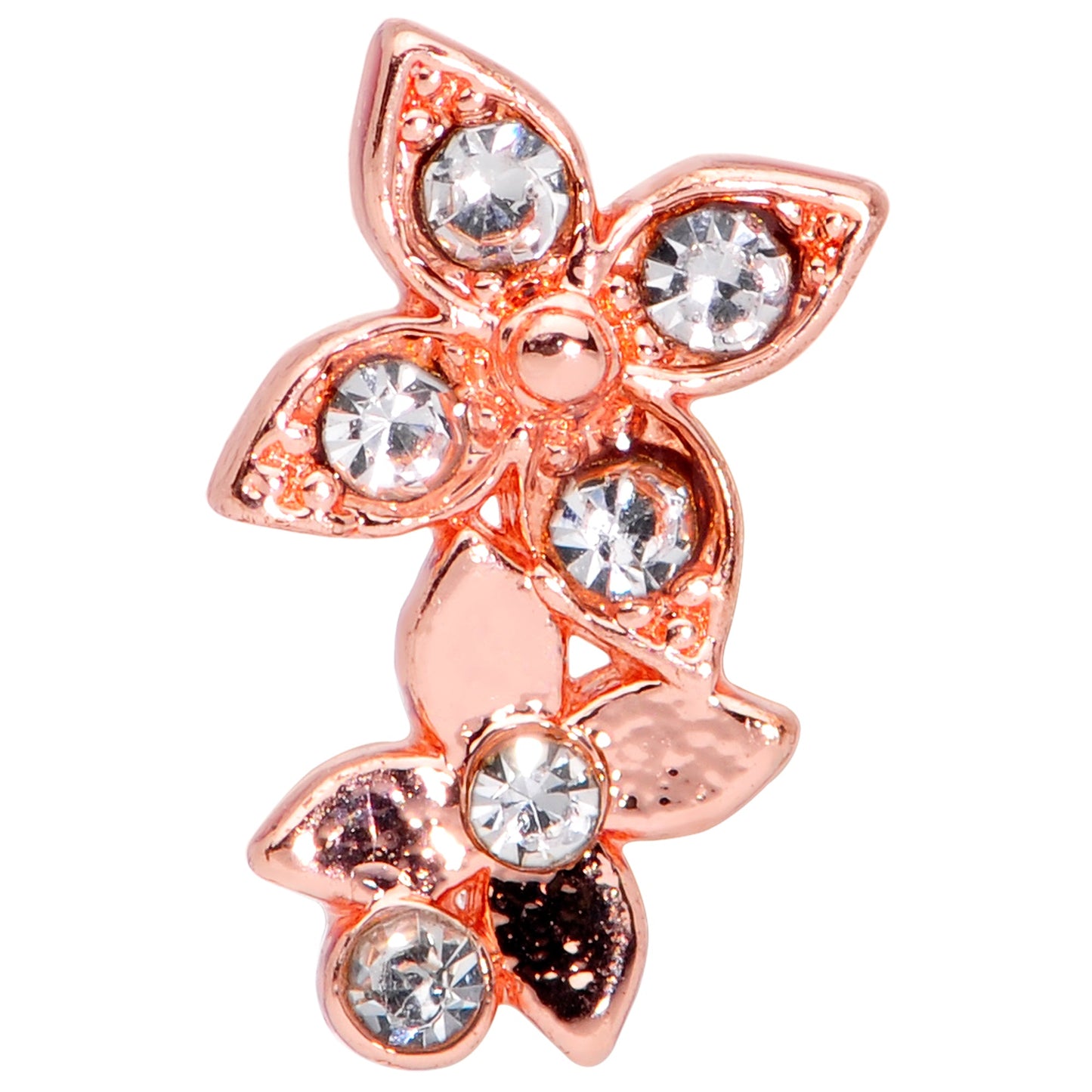 20G 1/4 Clear Gem Rose Gold Hue Butterfly Flower Nose Ring Screw