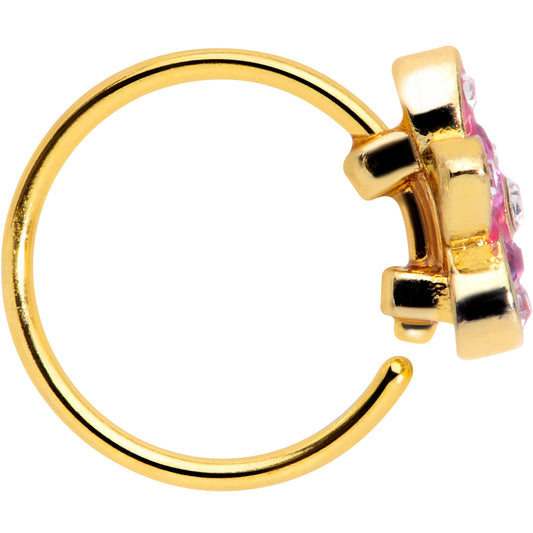 20G 5/16 Clear Purple Gem Gold Tone Fabulous Flower Nose Hoop