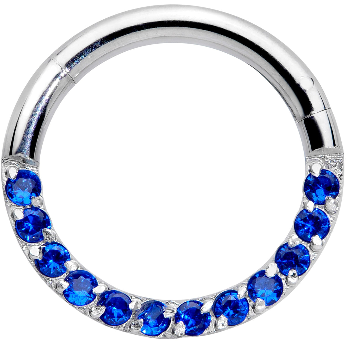 16G 5/16 Deep Blue Gem Paved Elegance Hinged Segment Ring