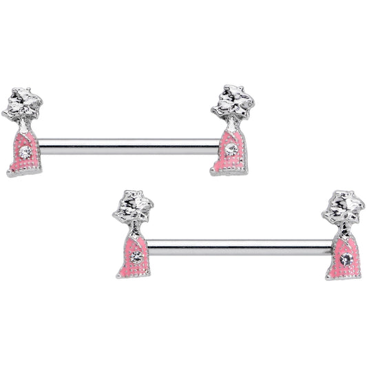 14G 5/8 Clear Gem Pink Champagne Bottles Barbell Nipple Ring Set