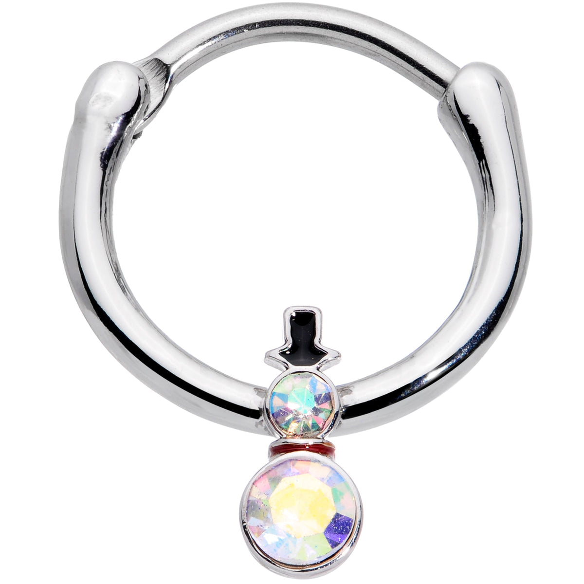 16G 3/8 Aurora Gem Winter Snowman Christmas Hinged Segment Ring