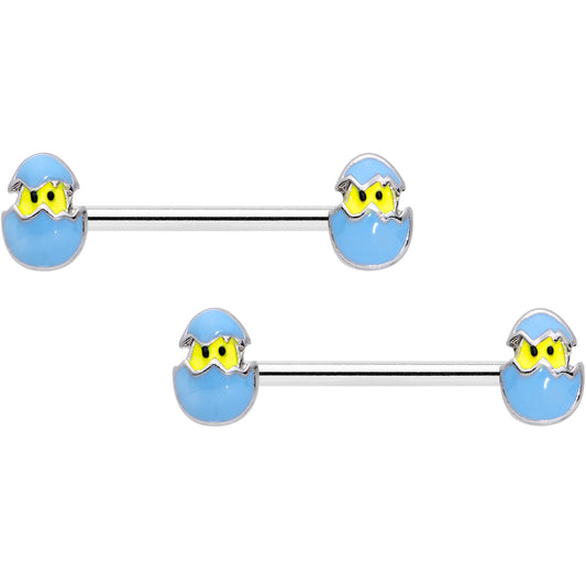 14G 9/16 Blue Easter Egg Chick Barbell Nipple Ring Set