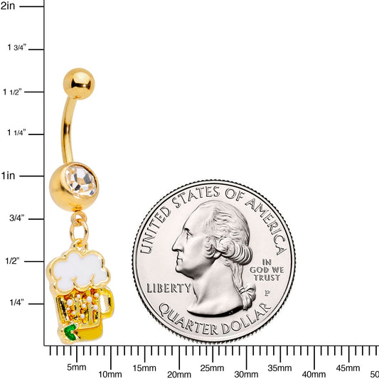 Clear Gem Gold Tone Beer Mug St Patricks Day Dangle Belly Ring