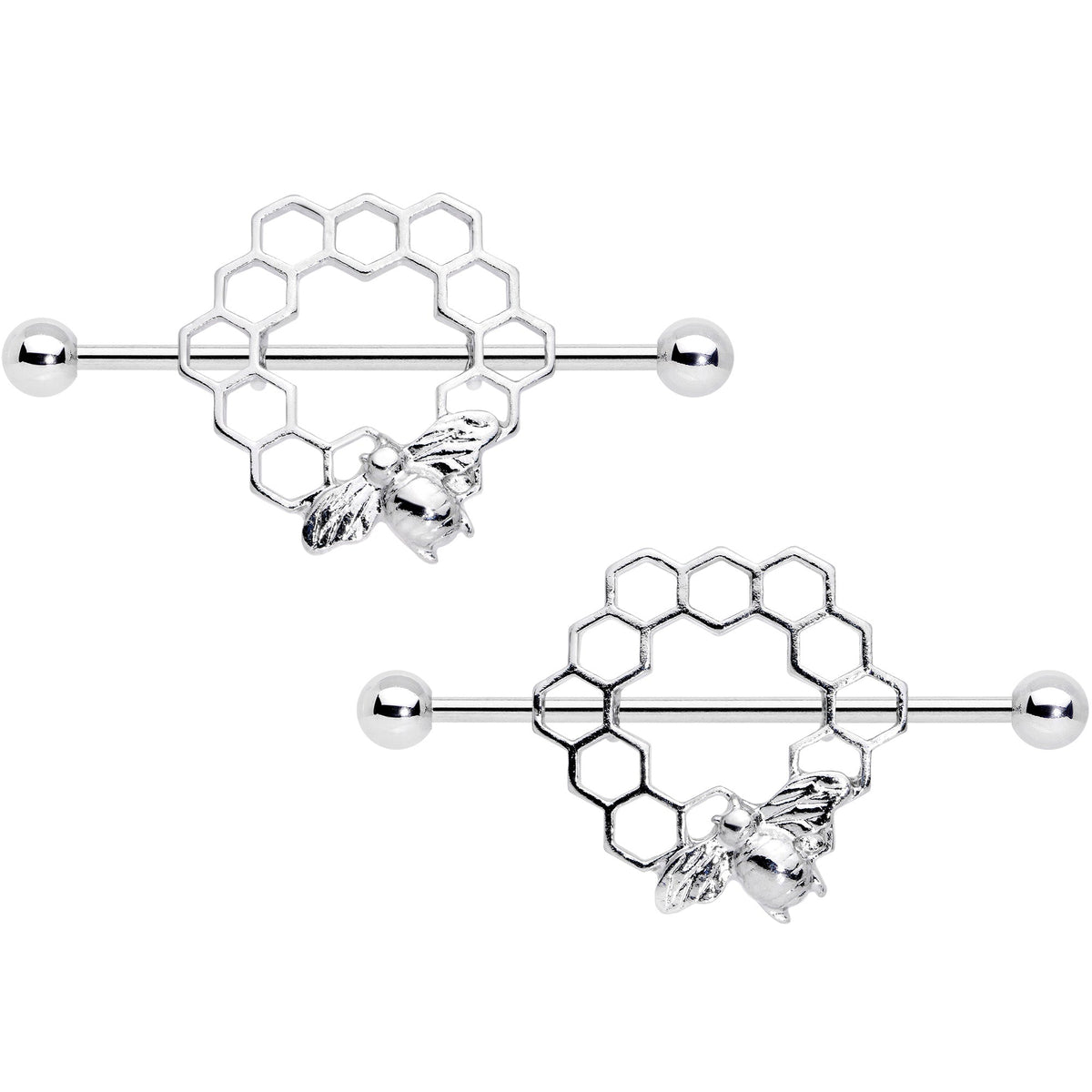 14G 1/2 Bee Hive Bee Nipple Shield Set