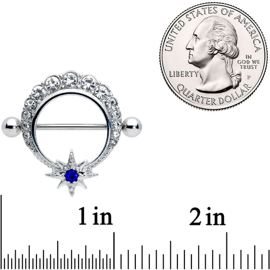 14G 3/4 Clear Blue Gem Evening Star Nipple Shield Set