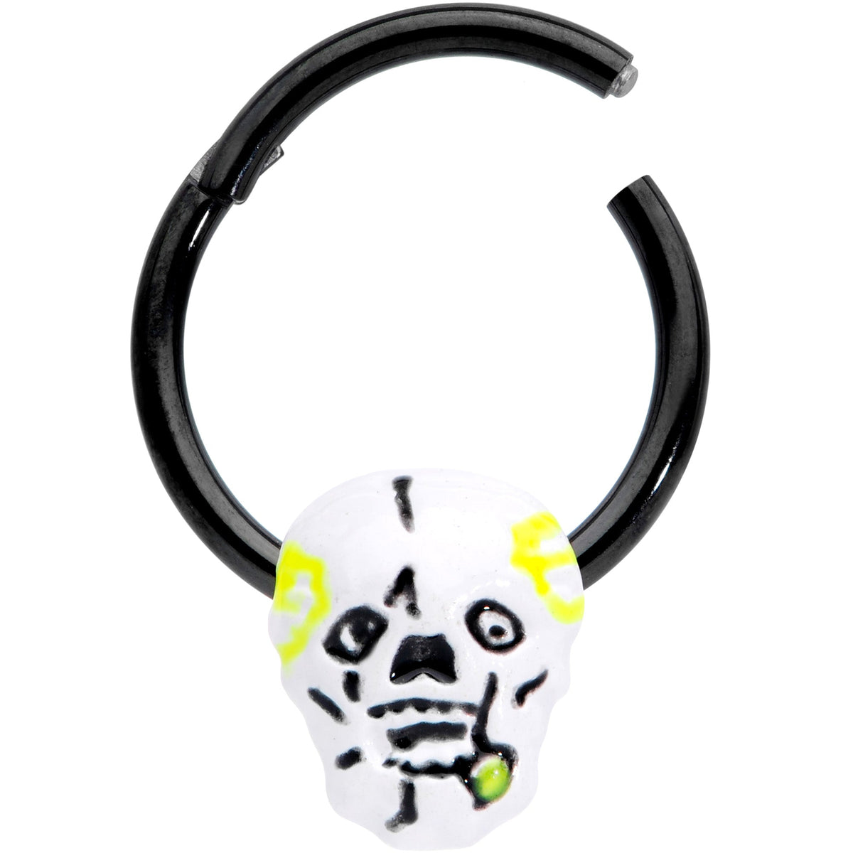 16G 3/8 Black White Skull Halloween Hinged Segment Ring