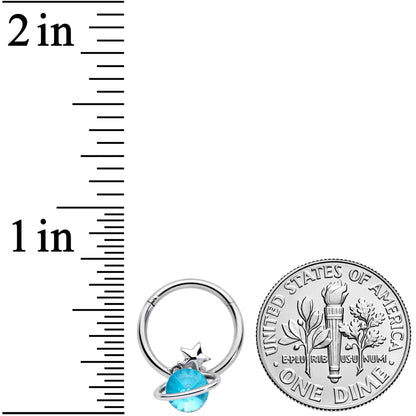 16G 3/8 Aqua Gem Star Saturn Planet Hinged Segment Ring