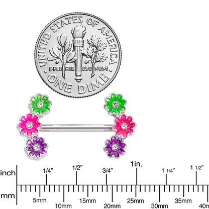 14G 9/16 Clear Gem Garland Flower Barbell Nipple Ring Set