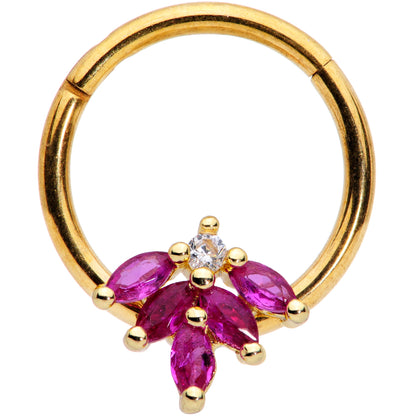 16G 3/8 Dark Red Gem Gold Tone Autumn Leaves Hinged Segment Ring