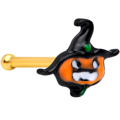 20G 1/4 Gold Tone Growling Pumpkin Halloween Nose Bone