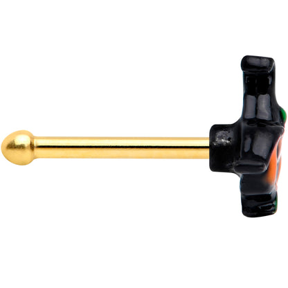 20G 1/4 Gold Tone Growling Pumpkin Halloween Nose Bone
