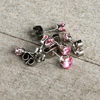 20G Pink CZ Gem 3mm to 5mm Post Stud Earring Set of 3