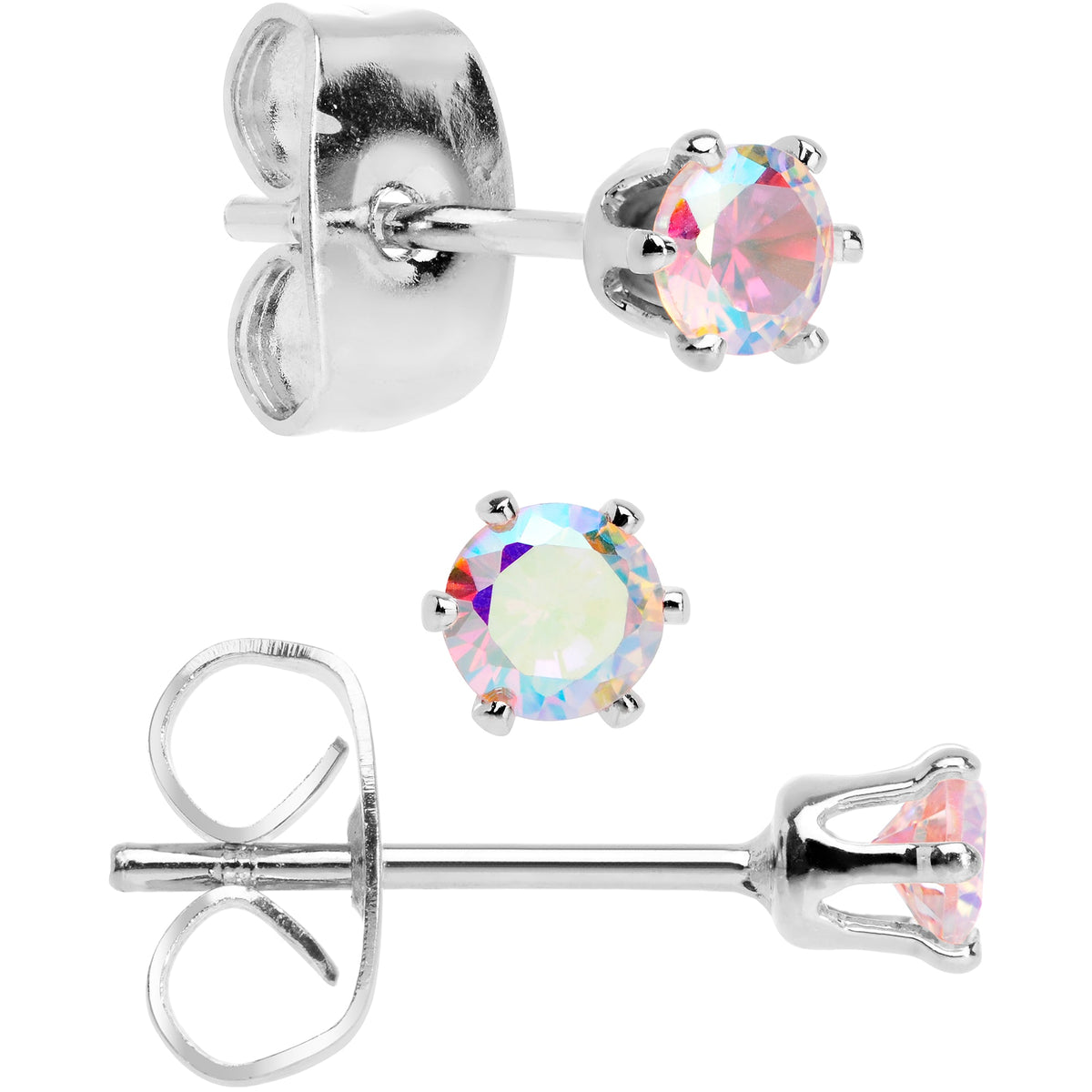 20G Aurora CZ Gem 3mm to 5mm Post Stud Earring Set of 3