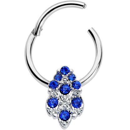 16G 3/8 Blue CZ Gem Chandelier Hinged Segment Ring