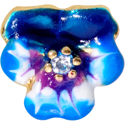 20G 5/16 Clear CZ Gem Gold Tone Blue Spring Flower Nose Hoop