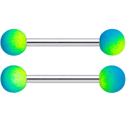 14G 9/16 Yellow Blue Ombre Soft Finish Barbell Nipple Ring Set