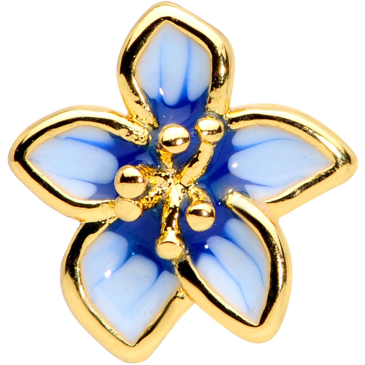 16G 5/16 Gold Tone White Blue Flower Labret Monroe Tragus