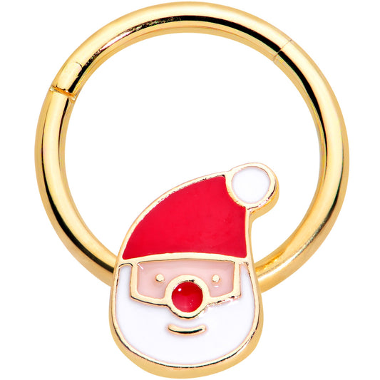 16G 3/8 Gold Tone Smiling Santa Christmas Hinged Segment Ring