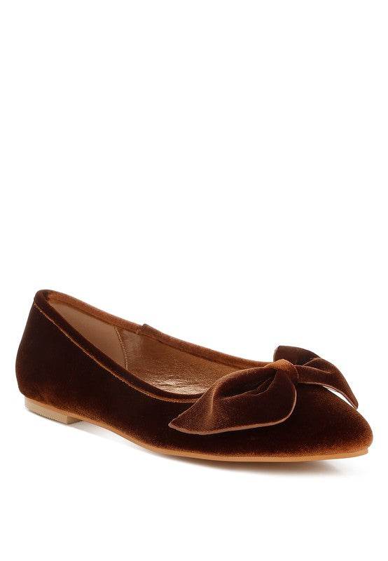 Pothos Luxurious Velvet Bow Ballerinas