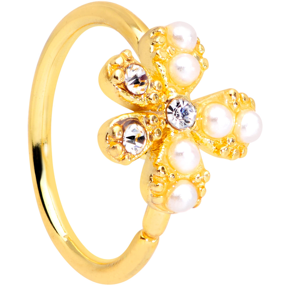 20G 5/16 Clear Gem Gold Tone Stylish Splat Nose Hoop