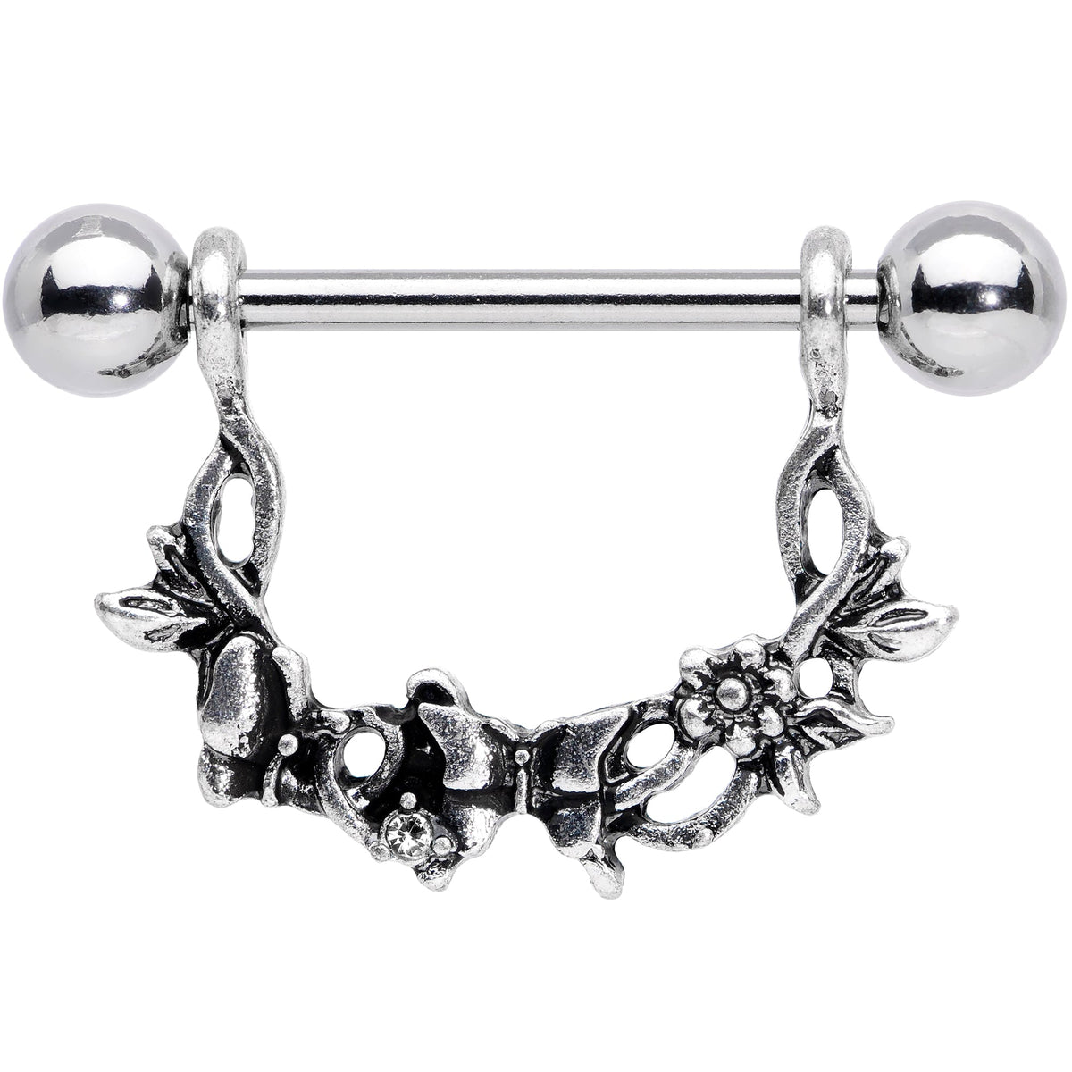 14G 9/16 Clear Gem Abstract Bow Butterfly Dangle Nipple Ring Set