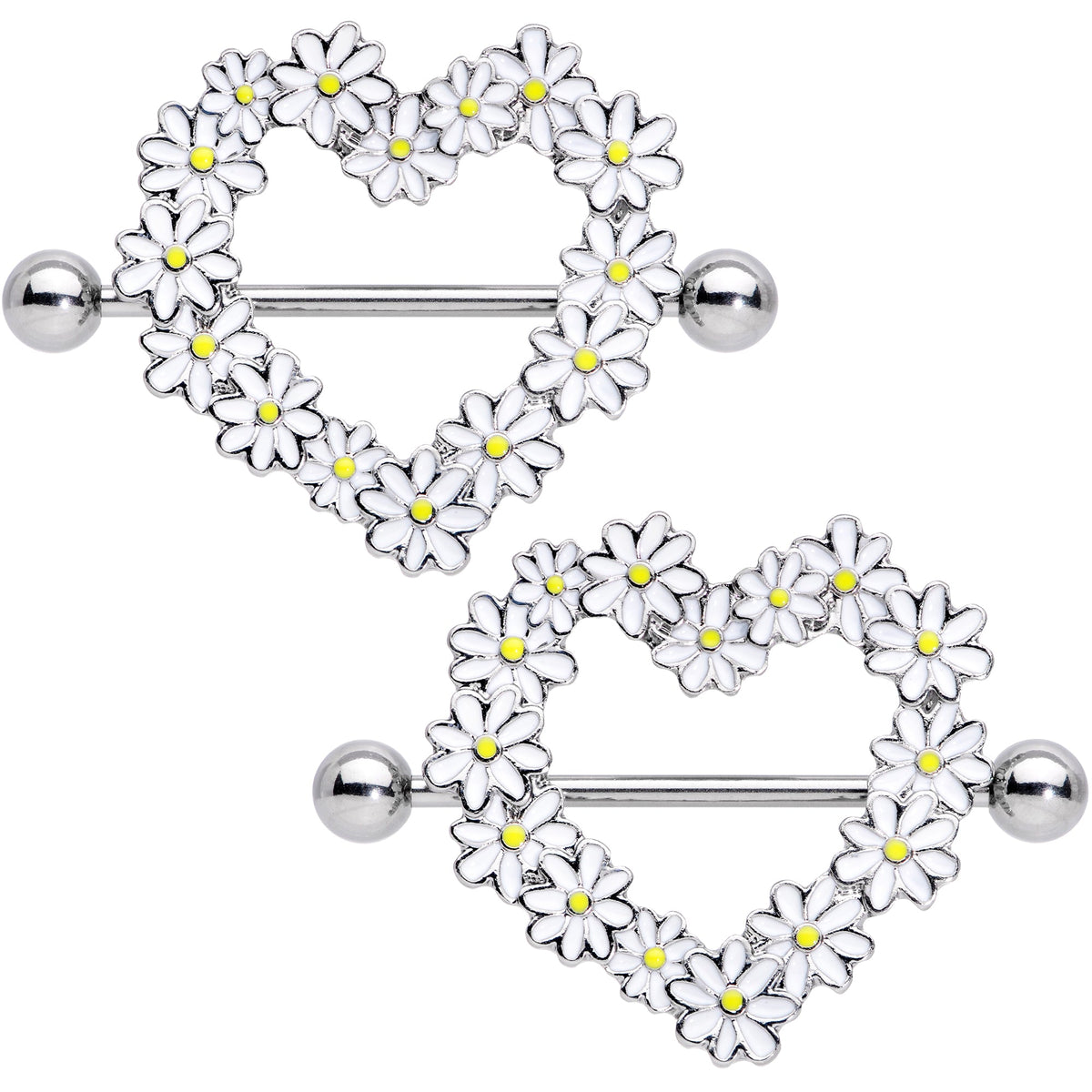 14G 13/16 Daisy Flower Heart Valentines Nipple Shield Set