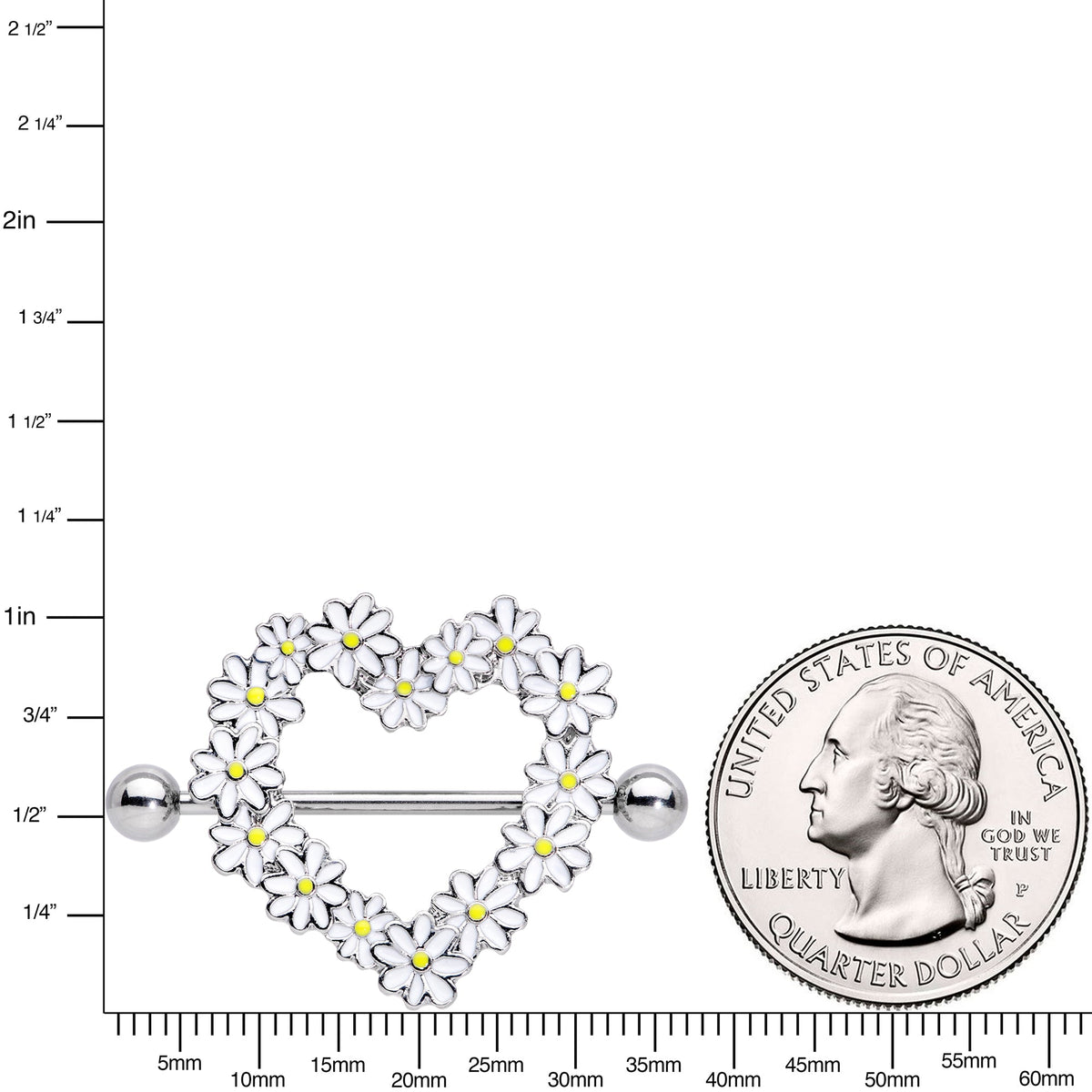 14G 13/16 Daisy Flower Heart Valentines Nipple Shield Set