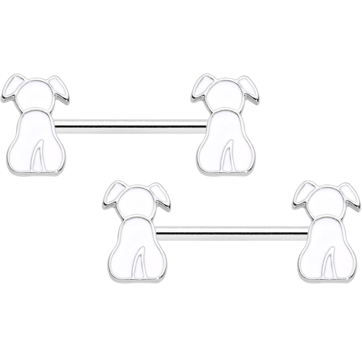 14G 9/16 White Sitting Dog Barbell Nipple Ring Set