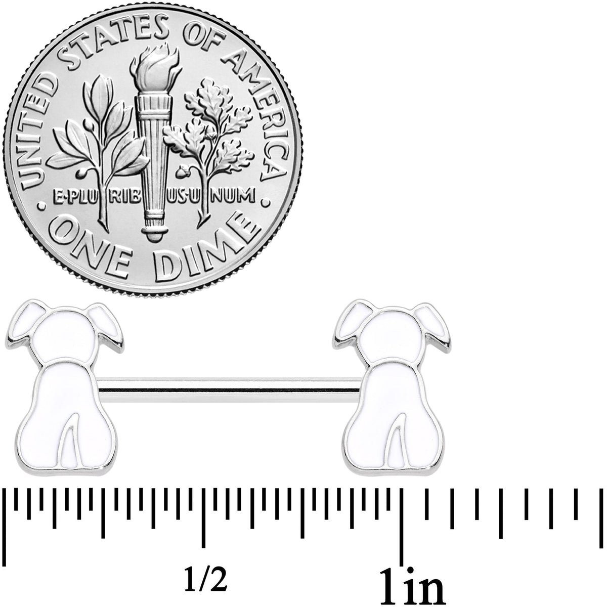 14G 9/16 White Sitting Dog Barbell Nipple Ring Set
