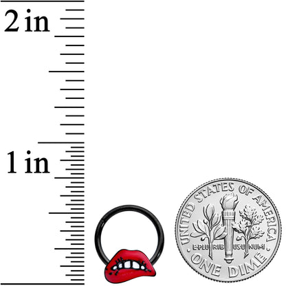 16G 3/8 Black Red Sneering Lips Bite Lips Hinged Segment Ring