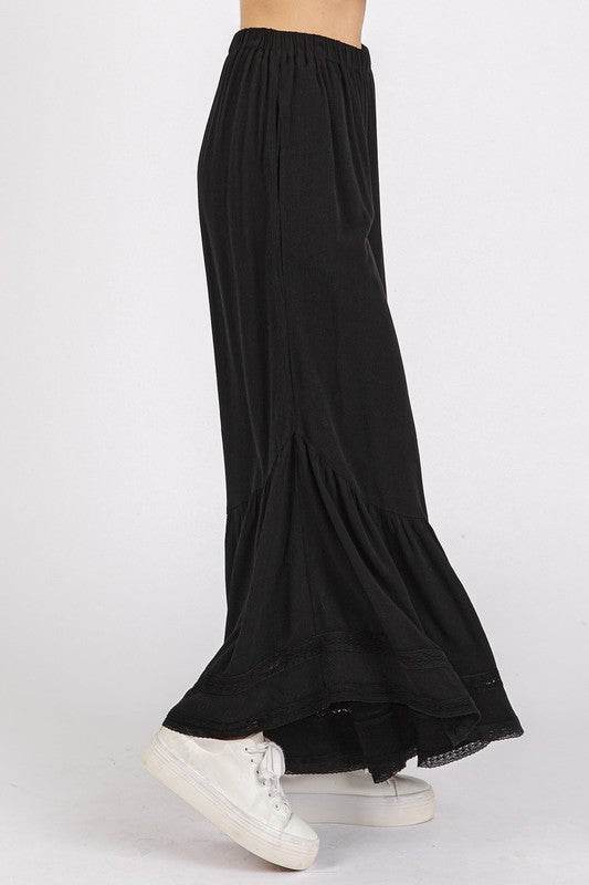Mittoshop Lace Ruffle Asymmetric Hem Wide Leg Pants