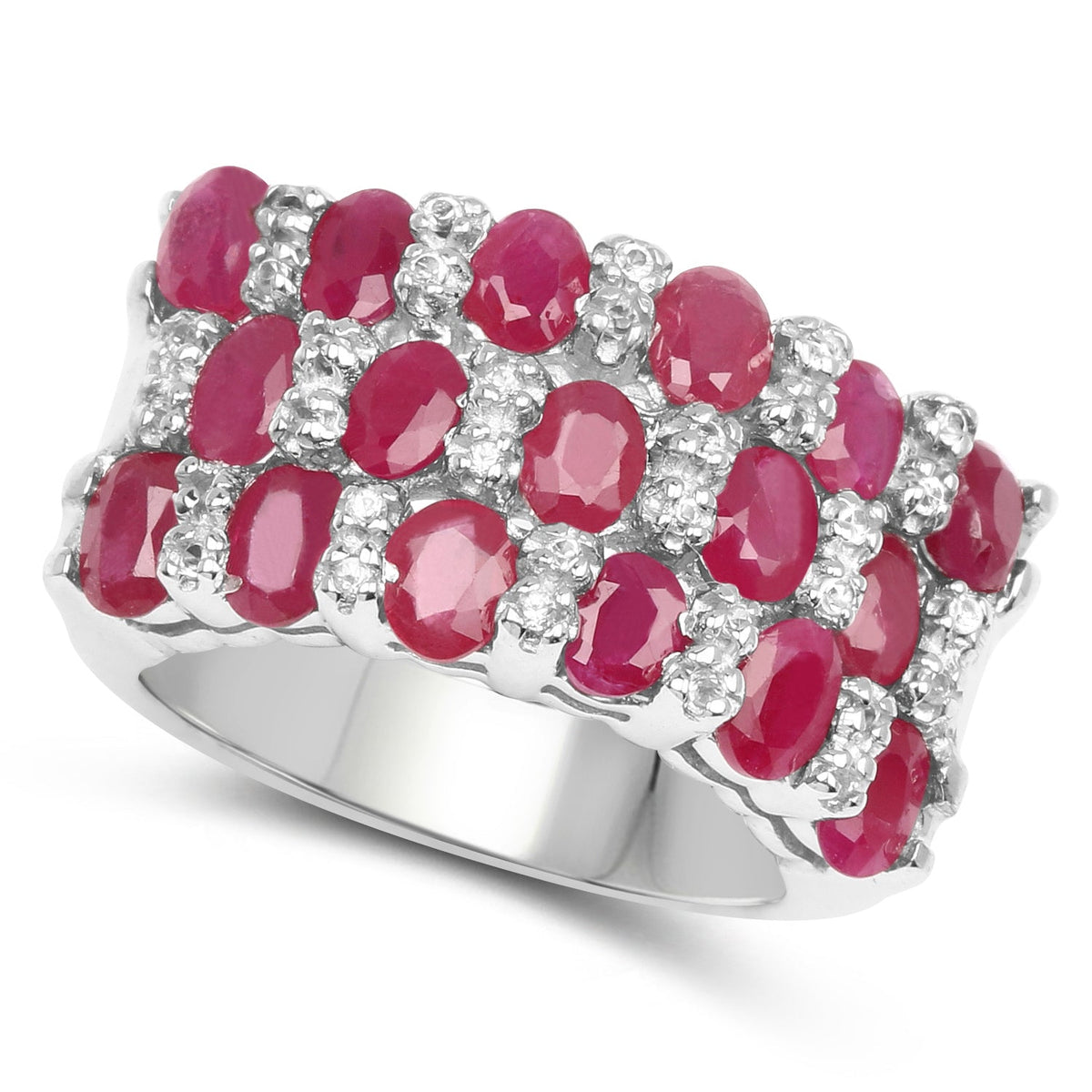 3.69 Carat Genuine Ruby and White Topaz .925 Sterling Silver Ring