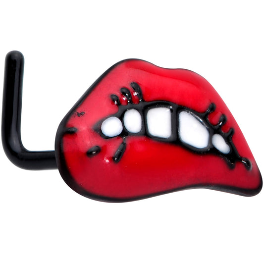 20G 7mm Black Red Sneering Bite Lips L Shaped Nose Ring