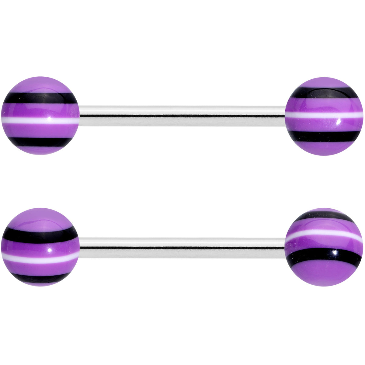 Clear Gem Black Purple Heart Matte Stripe Barbell Tongue Ring Set of 4