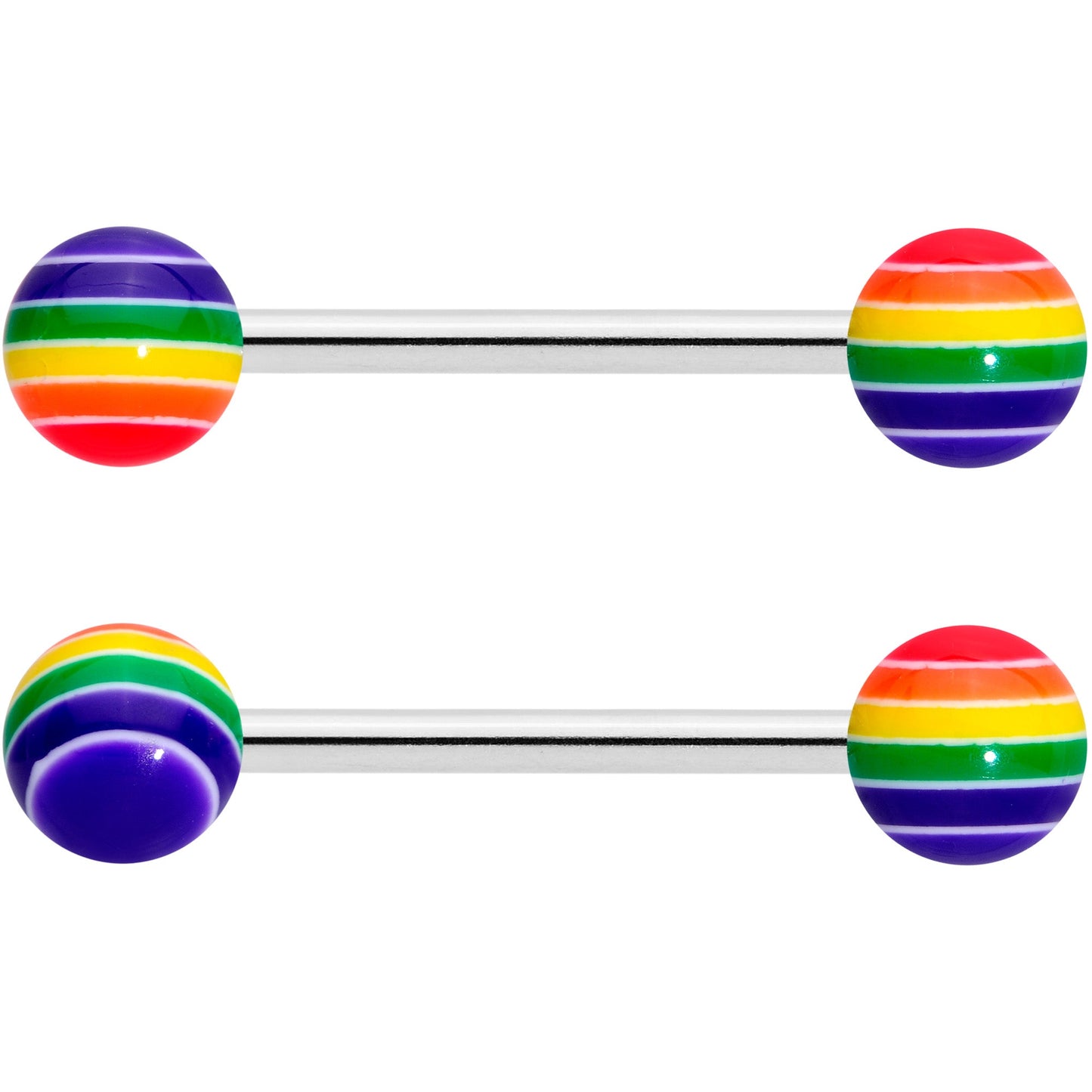 Clear Gem Gold Tone Heart Rainbow Matte Barbell Tongue Ring Set of 4