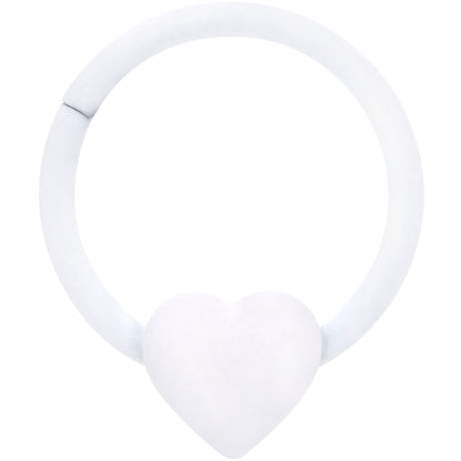 18G 3/8 White Matte Little Heart Hinged Segment Ring