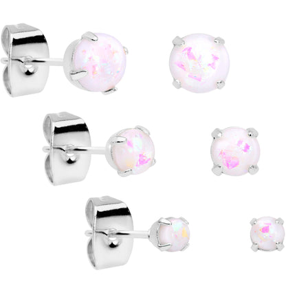 20G White Faux Opal 3mm to 5mm Post Stud Earrings Set of 3