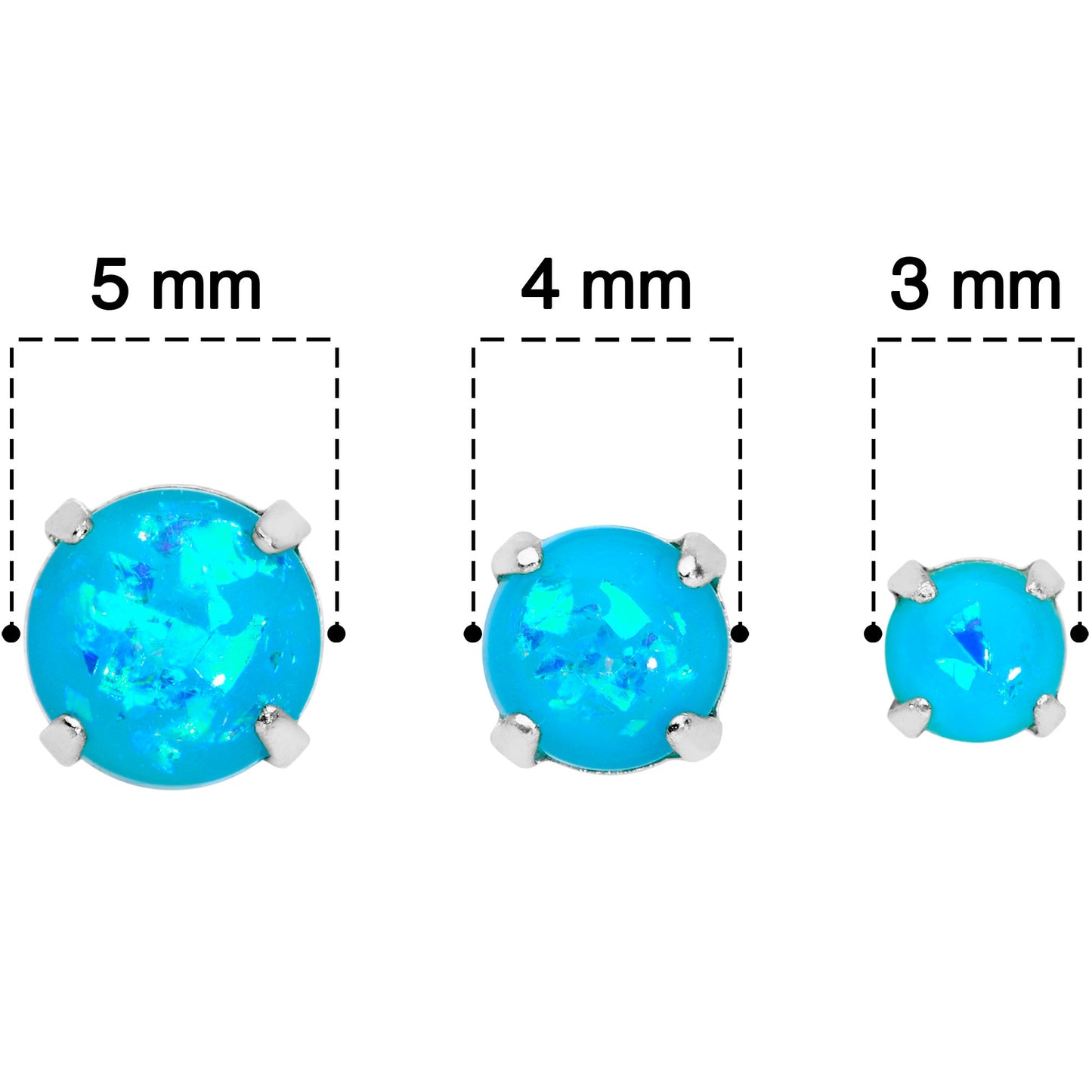 20G Blue Faux Opal 3mm to 5mm Post Stud Earrings Set of 3