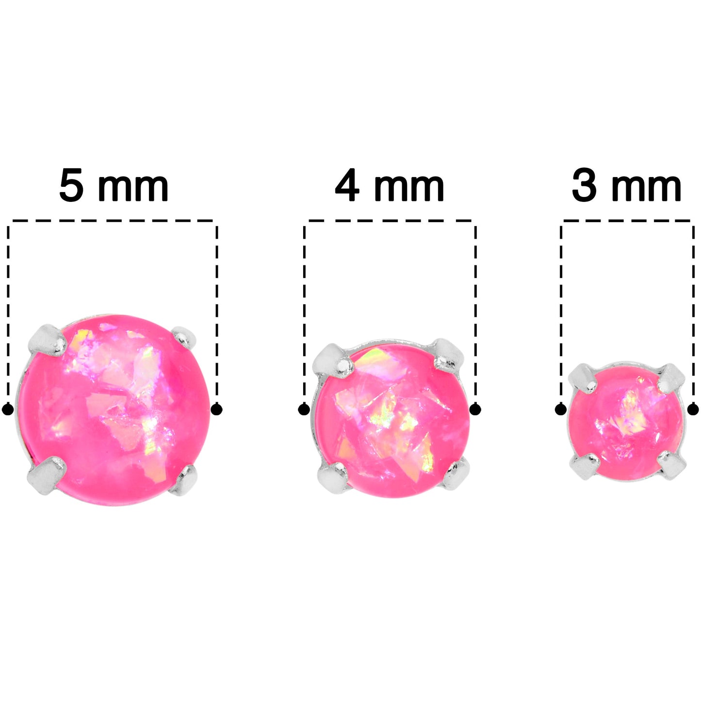 20G Pink Faux Opal 3mm to 5mm Post Stud Earrings Set of 3