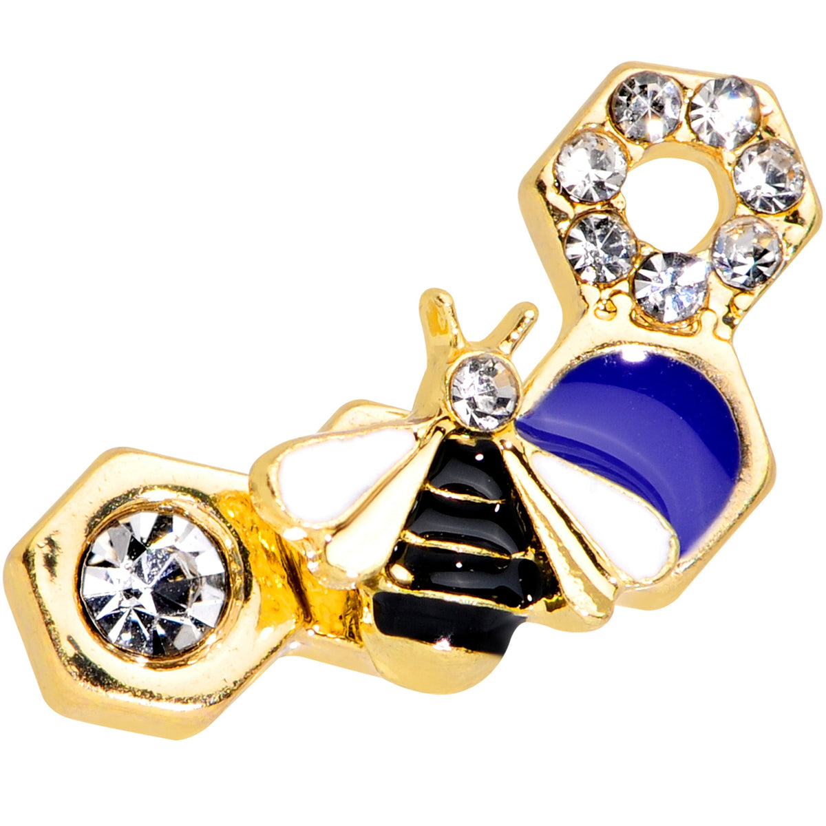 16G 1/4 Clear CZ Gem Gold Hue Lovely Bee Cartilage Tragus Earring