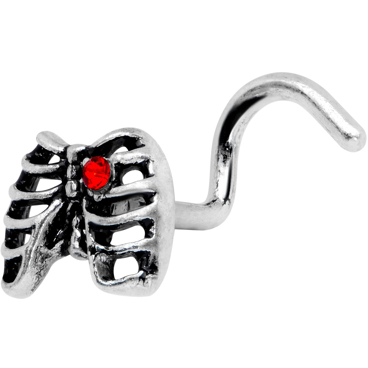 18G 5/16 Red CZ Gem Heart Skeleton Ribs Halloween Nose Screw