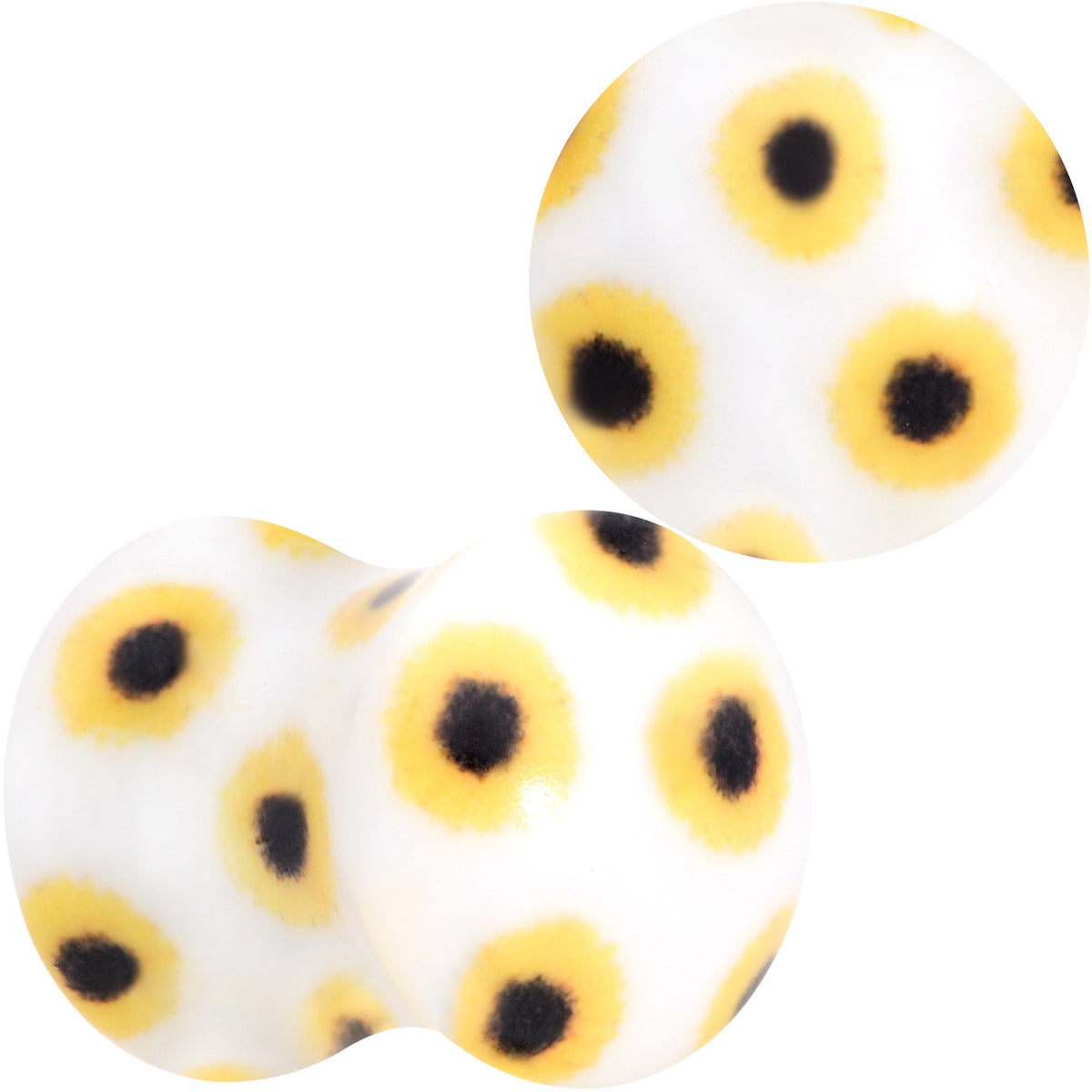 White Acrylic Scores of Sunflowers Double Flare Plug Set