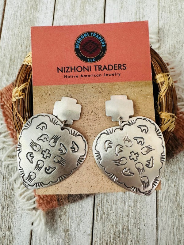Navajo Hand Stamped Sterling Silver Concho Heart D