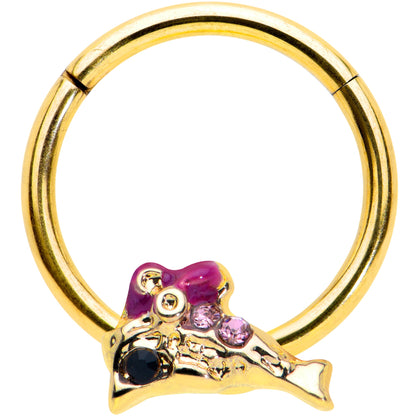 16G 3/8 Purple Gem Gold Tone Dainty Dolphin Hinged Segment Ring